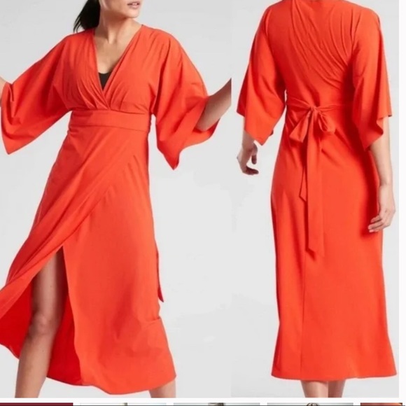 Athleta Dresses & Skirts - ATHLETA RED CALISTOGA WRAP DRESS   NWT RECYCLED FEATHERWEIGHT STRETCH SIZE LP